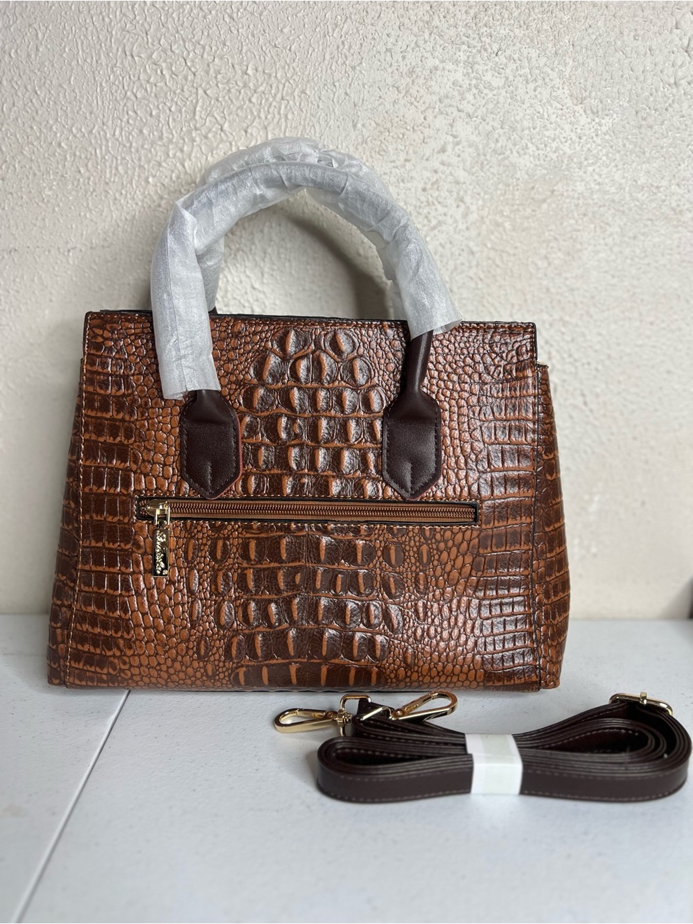 LiRenNiao Brown Alligator / Crocodile Embossed Faux Leather Crossbody Purse
